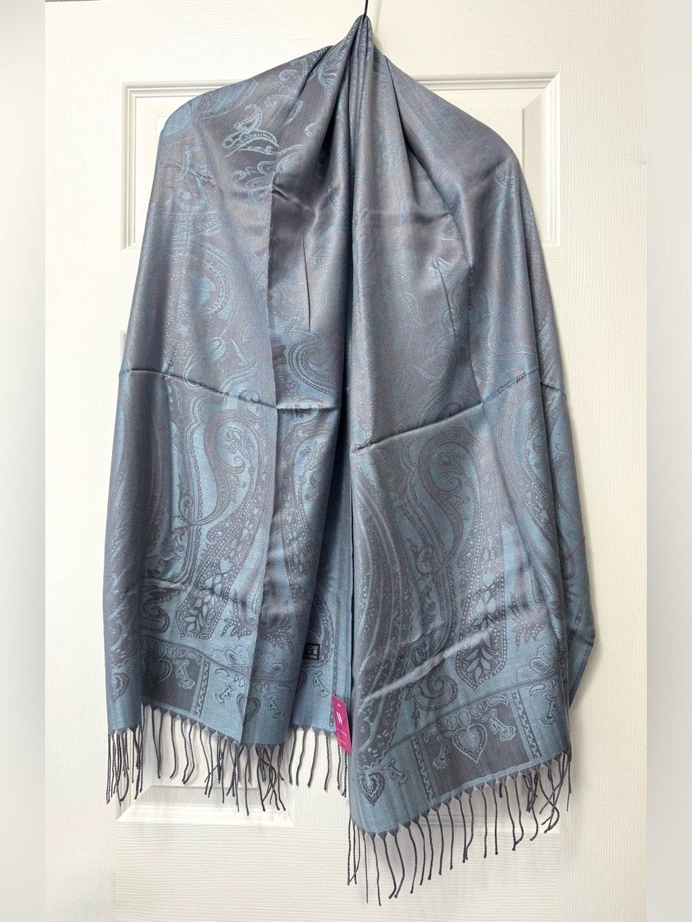 Light Blue Paisley Fringe Shawl Wrap